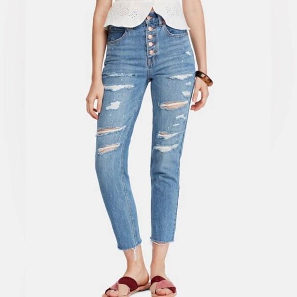 Free People We The Free Women's Blossom Rigid Distressed Skinny Jeans size 30 - Picture 1 of 9
